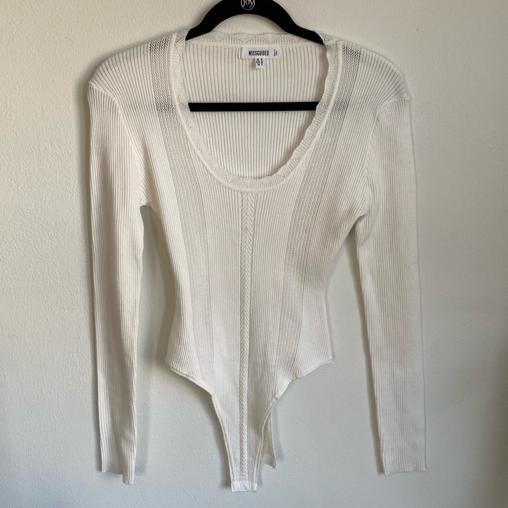 Textured cream long sleeve bodysuit
